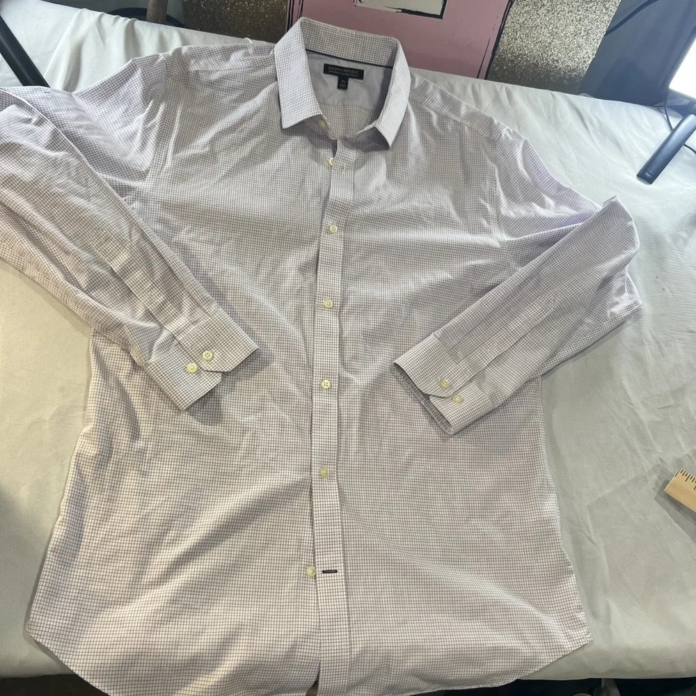 Banana Republic Mens Plum‎ Plaid Long Sleeve Button Up Size Xl  Beautiful 459